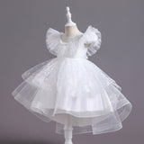 2-10T Kid Girl Shawl Lace Mesh Tutu Piano Host Performance Dresses