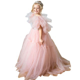 Kid Girls Princess Pink Fluffy Gauze Walk Show Birthday Piano Performance Dresses