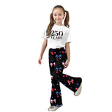 American Independence Day Kid Girl Flared Short Sleeve 2 Pcs Set