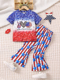 3-8T Kid Girl Independence Day Print Gradient 2 Pcs Set