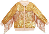 1-14T Kid Baby Girls Fringed Sequined Multi-color Long-sleeved Temperament Coat Jacket