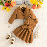 Baby Girl Sweet Lapel Long Sleeves Solid Color Suspender 2 Pcs Sets