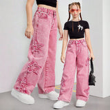 7-12Y Teen Kid Girl Star Decorated Hip Hop Jeans Pants