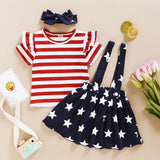 American  Independence Day Baby Girl Striped 3 Pcs/Set