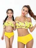 Family Matching Parent-child High Waist Sleeves Split Swimsuit