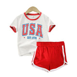 Kid Baby Boy Girl Trendy Casual  Independence Day Short Sleeves  Shorts 2 Pcs Set
