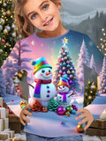 2-12T Kid Girl Cute Casual Fashion Christmas Print Long Sleeve T-shirt