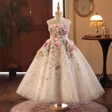 2-12T Kid Baby Girls Flower Show Piano Performance Princess Dress