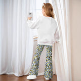 INS Girls Girls Print Sweater and Leopard Flared Pants Casual