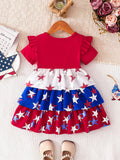 Kid Baby Girl Star Print Independence Day Cascade Cake Dress