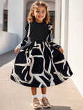 INS Girl Floral Print Decorative Long Sleeve Stand-Up Neck Bubble Sleeve Simple Dress