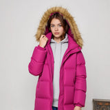 3-8Y Kid Girl Cotton Long Thickened Winter Fur Collar Hooded Coats Jacket