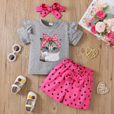 Kid Girls Summer Valentine's Day Cartoon Flying Sleeve 2 Pcs Set