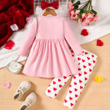 Baby Girl Autumn Valentine's Day Solid Color Love Embroidery 2 Pcs Set