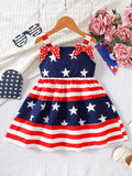 Independence Day Baby Girls Striped Star Milk Silk Printed Splicing Dress