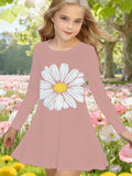 2-10T Kid Girl Crew Neck Long-sleeved Flower Casual Dresses