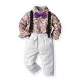 Kid Baby Boys Fashion Flower Short Sleeve Three-piece Set
