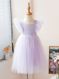 1-5T Kid Baby Girls Flying Sleeve Flower Performance Dress