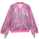 1-14T Kid Baby Girls Fringed Sequined Multi-color Long-sleeved Temperament Coat Jacket