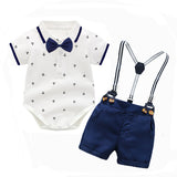 Summer Infant Baby Boy Short-sleeved Jersey Overalls 3 pcs Set
