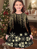 3-10T Kid Girl Flower Long Sleeve Crew Neck Spring Autumn Dresses