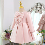 Kid Girl Banquet Pink Bow Princess Long Sleeves Dresses