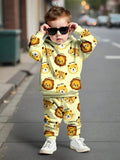 Autumn New Comfortable Casual Boys' Animal-patterned Hooded Sweatshirt and Long Pants