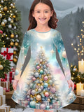 3-10T Kid Girl Flower Long Sleeve Crew Neck Spring Autumn Dresses