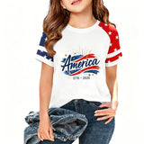 Kid Girl USA Independence Day 250th Anniversary Trend Loose Casual T-Shirt Tops