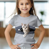 Kid Baby Girl Cute Kitten 3D Digital Printed Casual Short-sleeved T-shirt