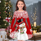 New Christmas Girls Christmas Theme Printed Crew Neck Dress