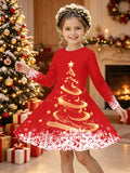 3-12Y Kid Girl Christmas Autumn Long-sleeved 3D Printing Dresses
