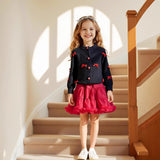 2-6Y Kid Baby Girl Christmas Long-sleeved Versatile Bow Knitted Suits 3 Pcs/Set