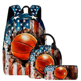 Kid School Season Basketball Cartoon Large Capacity Backpack 3 pcs/set
