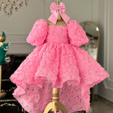 Kid Girl Pink Rose Flower European American Princess Dresses