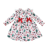 Girls Dress Christmas Elements Long Sleeve Printed Bow Baby Skirt Party Dress