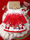 2-10T Kid Girl Crew Neck Long-sleeved Flower Casual Dresses