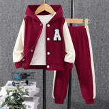 New Children's Long-sleeved Hooded Contrasting Color A-shaped Chapter Suit