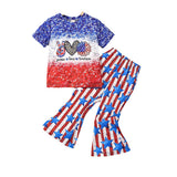 3-8T Kid Girl Independence Day Print Gradient 2 Pcs Set