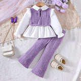 Small and Medium-sized Children's New Product Girl Spring/summer Fake Two-piece Shirt Knitted Pants Set