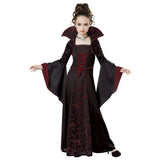 Halloween Children's Costume Witch Uniform Medieval Vintage Lace-Up Collar Flared Sleeve Long Dress