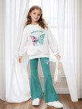 INS Girls 2-piece Set & Butterfly Print Long-sleeved Sweater + Flared Pants