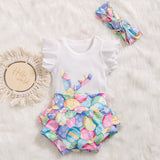 Easter Baby Girls Flying Sleeve Romper Rabbit Egg 3 Pcs Set