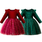 Kid Girls Long Sleeve Flying Sleeve Star Sequin Mesh Princess Dresses