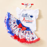 Baby Girls Party Flying Sleeves Independence Day Mesh Skirt 3 Pcs Set