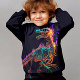 Kid Boy 3D Dinosaur Print  Round Neck Pullover Cartoon Shirts