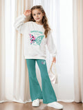 INS Girls 2-piece Set & Butterfly Print Long-sleeved Sweater + Flared Pants