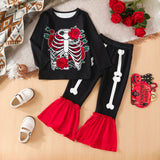 Halloween Kid Baby Girl Skull Print Long-sleeved Suit 2 Pcs Sets
