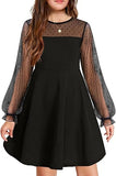 Kid Girls Lace Long-sleeved Solid Cute Princess Dress