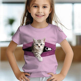 Kid Baby Girl Cute Kitten 3D Digital Printed Casual Short-sleeved T-shirt